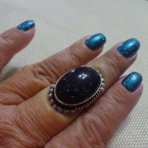 Sparkling "BLUE SUNSTONE" Handmade Sterling Ring Size 9.75 #253B - Picture 1 of 3